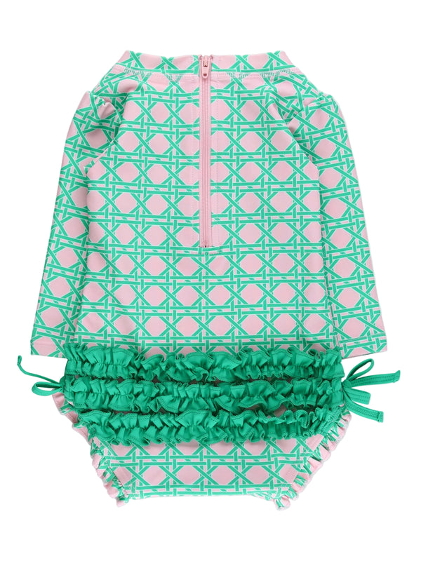 One Piece Rash Guard Swimsuit- Pink Coastal Cane