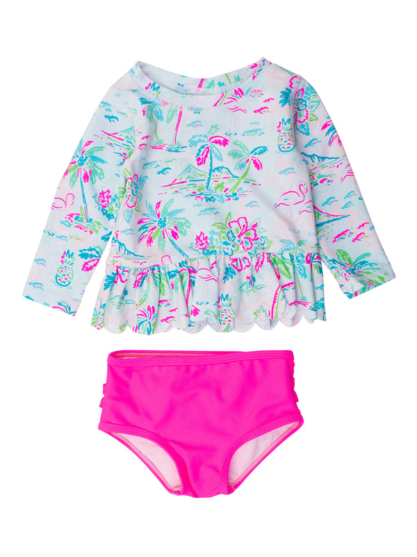 Scalloped L/S Rash Guard 2-Piece- Tropical Resort