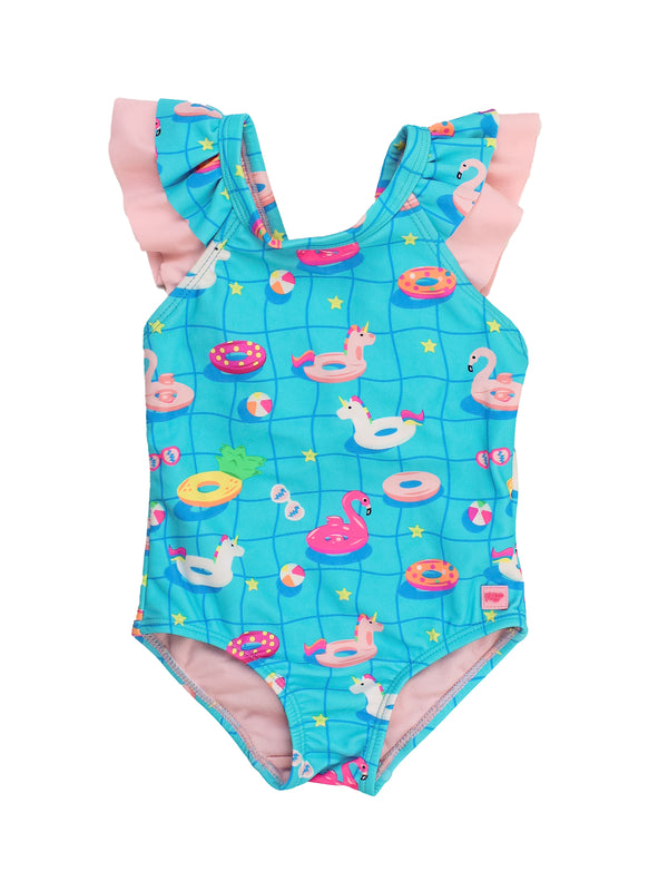 Ruffle V-Back One Piece- Neon Pool Party