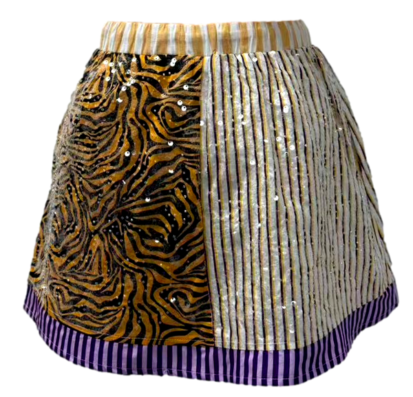 Purple, Yelow & Tiger Colorblock Sequin Skirt- (Women's)