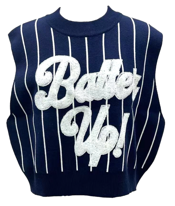Navy & White Stripe 'Batter Up' Sweater Vest- (Women's)