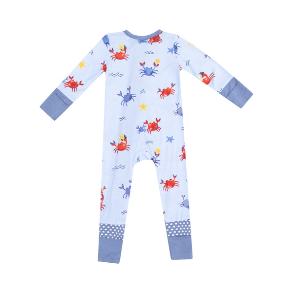 Crayon Crabs 2 Way Zipper Romper- Blue