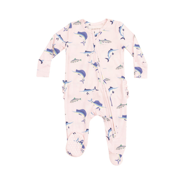 Deep Sea Fishing Pink 2 Way Zipper Ruffle Footie