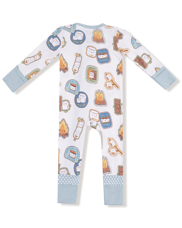 Smores 2 Way Zipper Romper- Ivory/Gray Blue