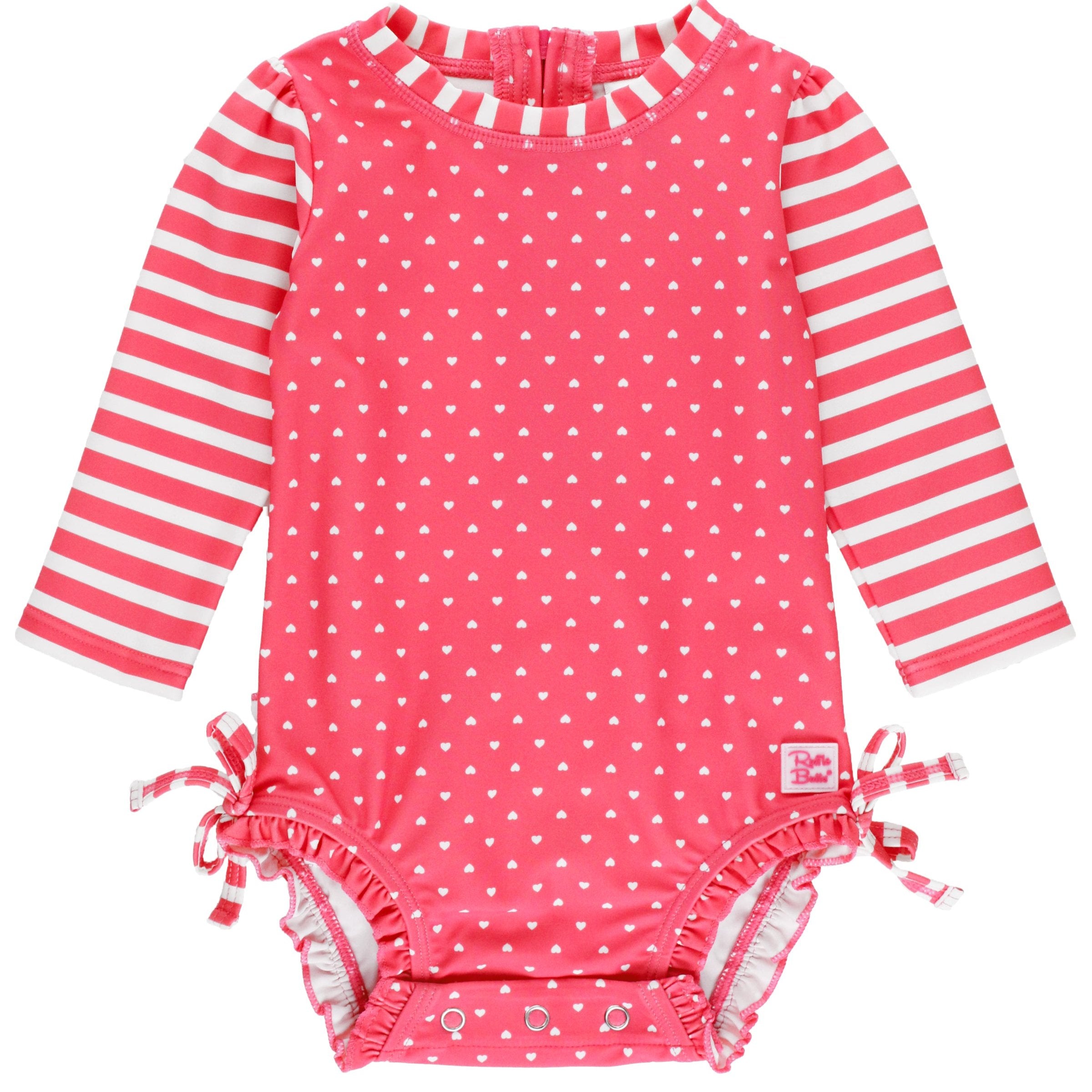 Long Sleeve One Piece Rash Guard- Hot Pink Heart Polka Dot – Smock