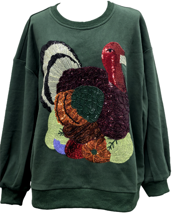 Dark Green Multi Turkey Sweatshirt- (Women's)