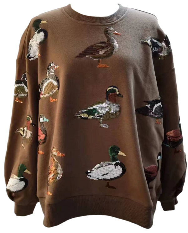 Brown Scattered Duck Sweatshirt- (Women's)