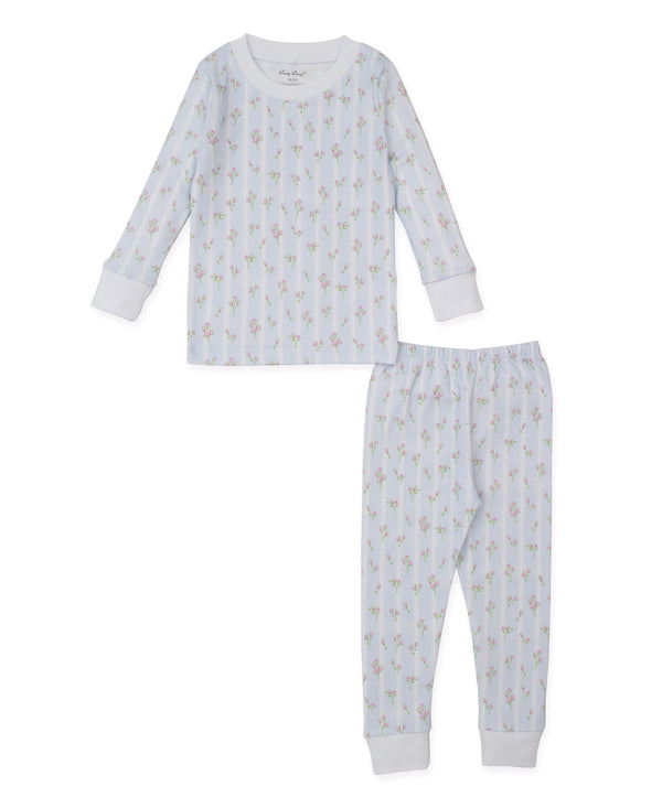 Ribbon Stripe Bouquets Pajama Set- Light Blue