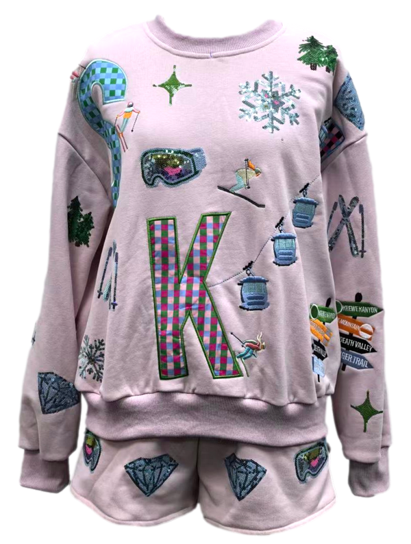 Pink 'ski' Icon Sweatshirt- (Women's)