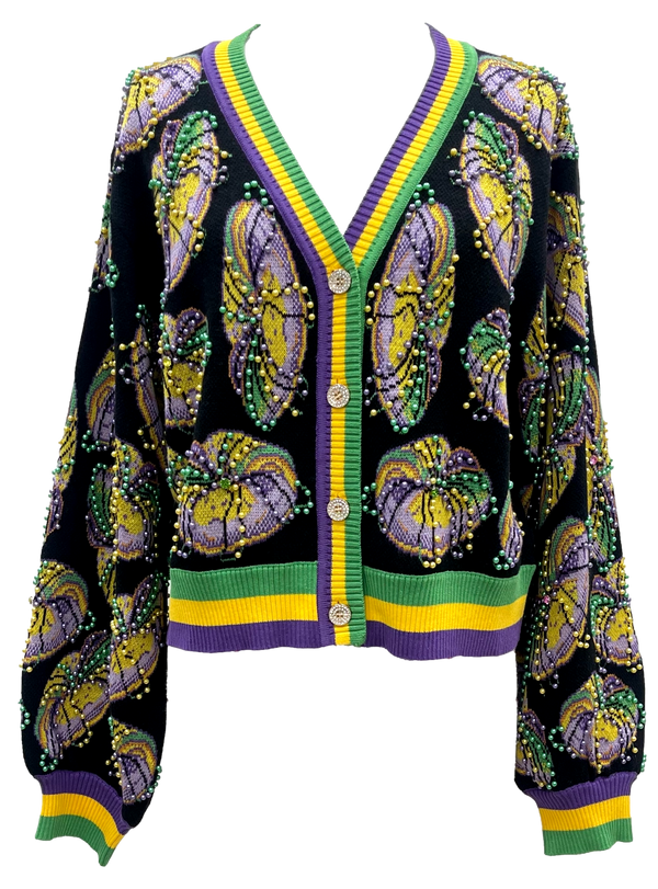 Black King Cake Pearl Cardigan- (Women's)