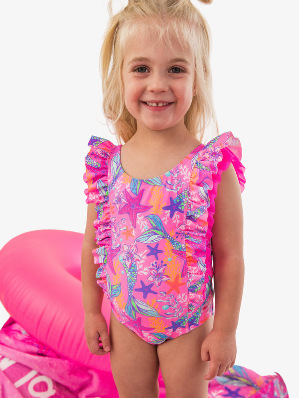 Waterfall One Piece Swimsuit- Neon Shimmer Mermaid