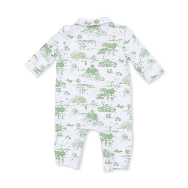 Golf Toile Polo Romper- Green
