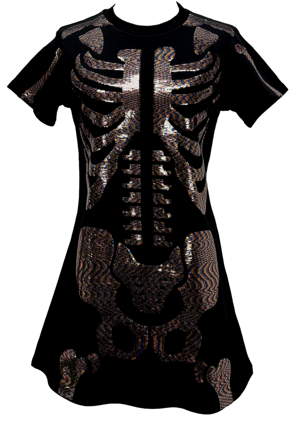 Black Multi Skeleton Body Tee Dress- (Women's)
