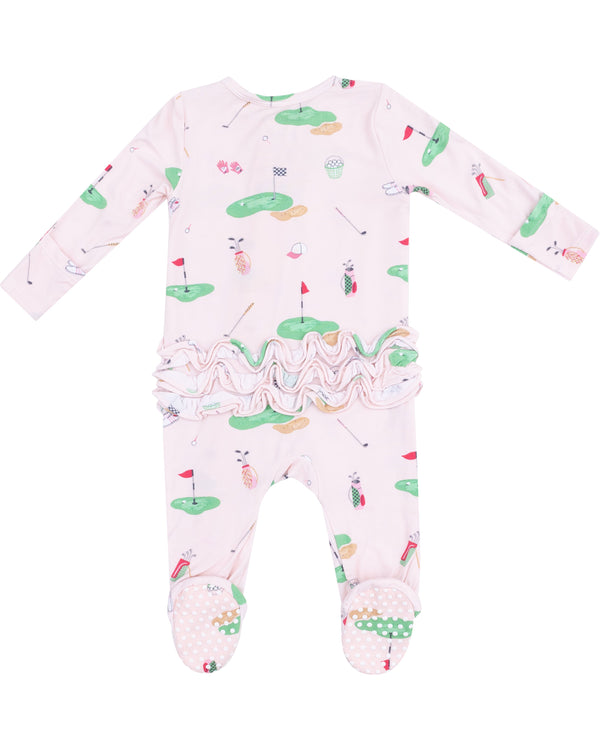 Golf Things Pink 2 Way Zipper Ruffle Footie
