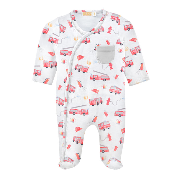 Fire Trucks Printed Crossed Footie