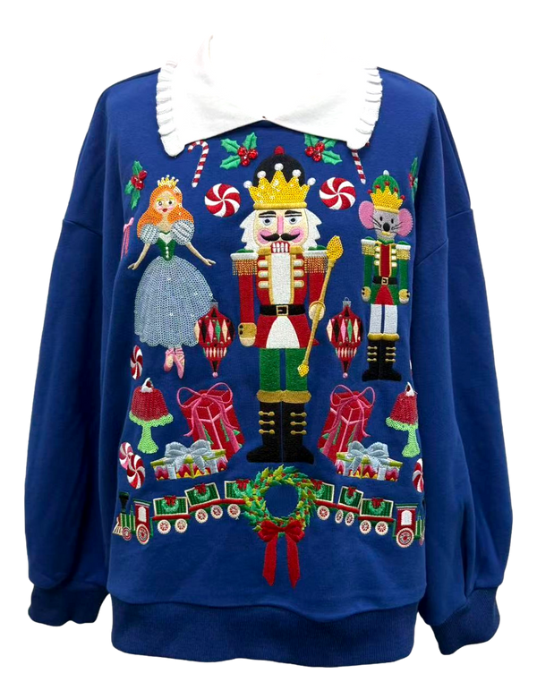 Navy Collared Nutcracker Icon Sweatshirt- (Women's)