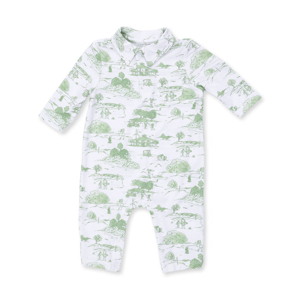 Golf Toile Polo Romper- Green