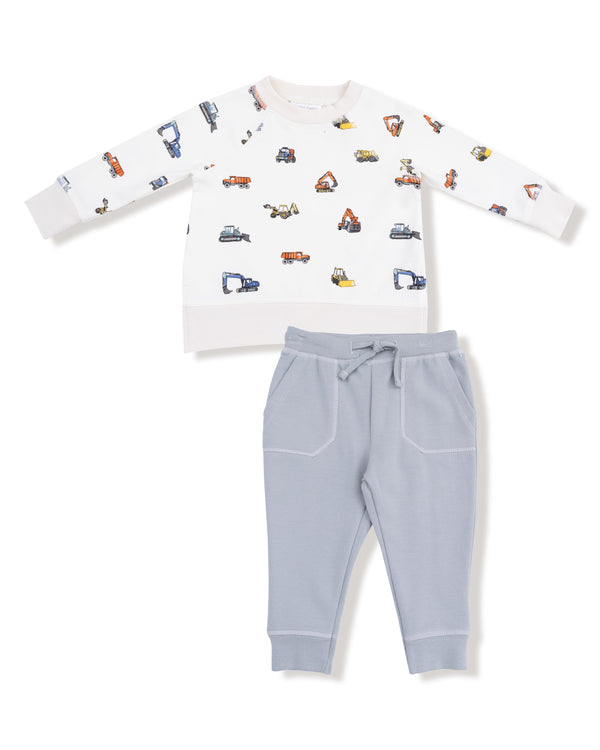 Construction Vehicles French Terry Raglan Sweatshirt Jogger Set