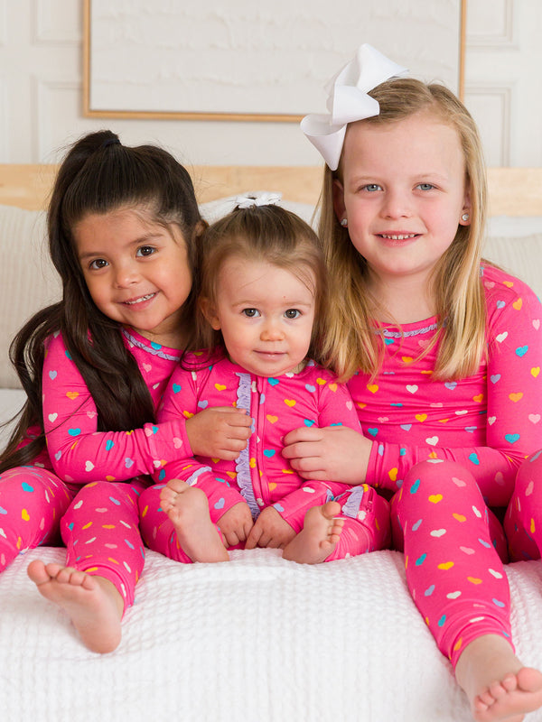 Convertible Ruffle One Piece Pajama - Colorful Hearts