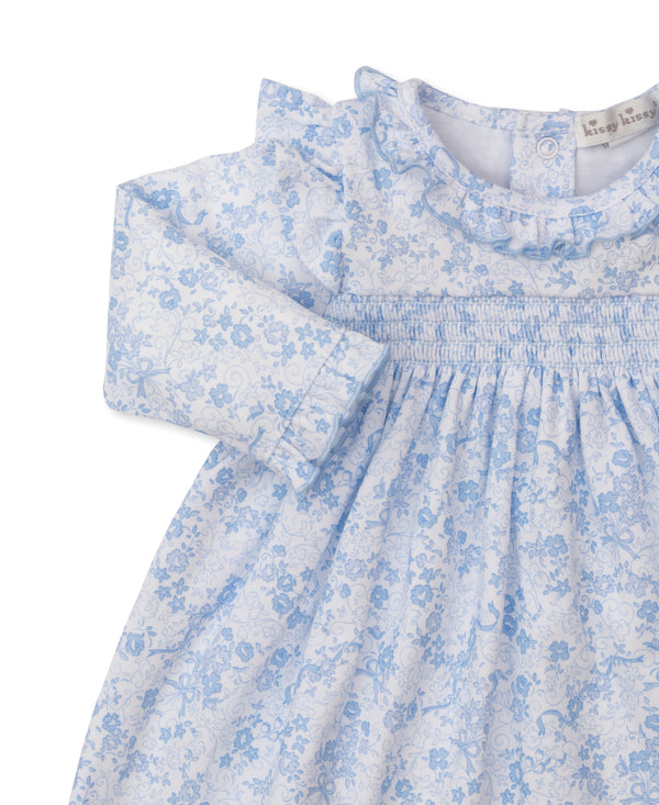 Old English Roses Blue Smocked Dress