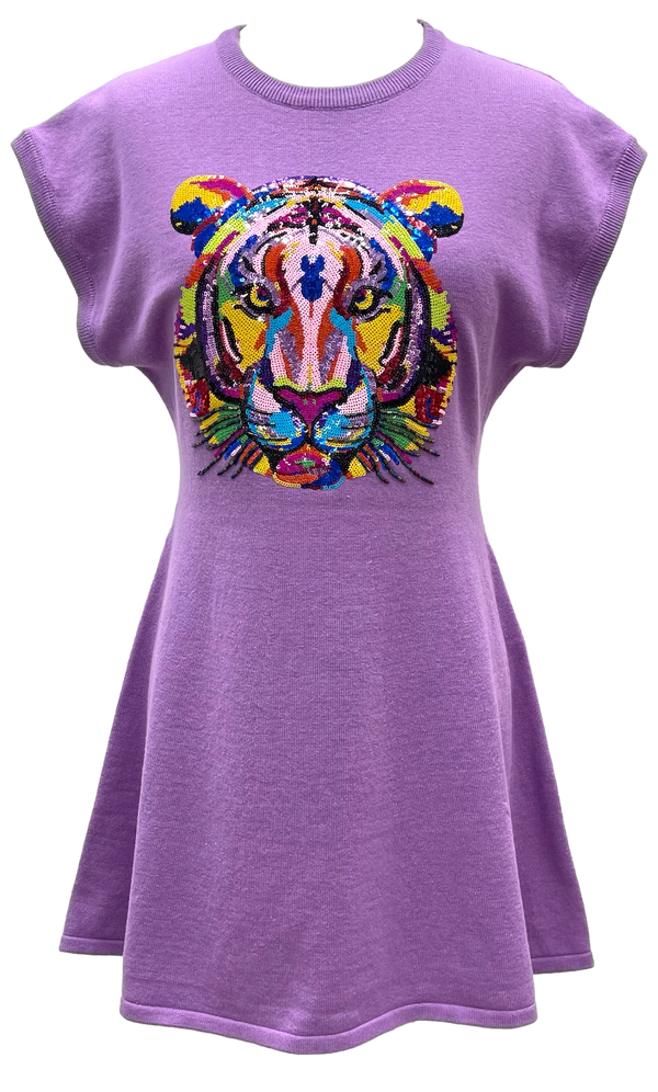 Lavender Knit Dress W/ Rainbow Tiger Head (Women's)