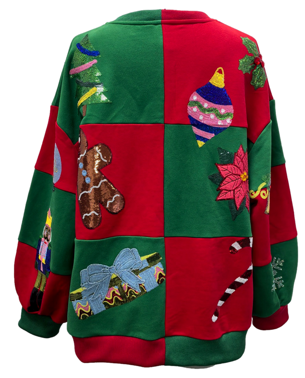 Green & Red Checkered Christmas Icon Sweatshirt- (Women's)