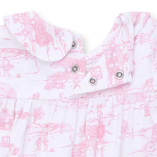 Golf Toile Smocked Romper- Pink