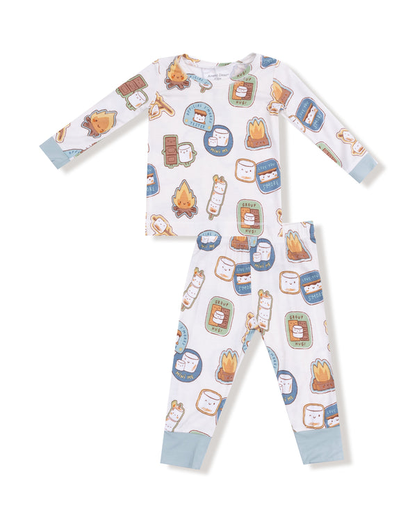 Smores L/S Loungewear Set- Ivory/Gray Blue