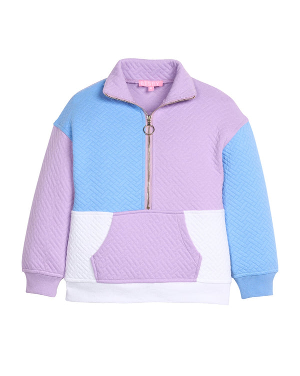 Color Block Pullover- Lavender & Blue Quilted Trellis