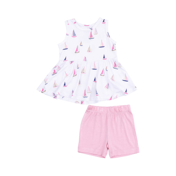 Sailboats Pink Peplum Bike Short Set