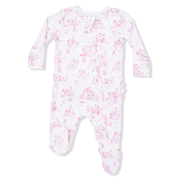 Puppy Toile Pink 2 Way Zipper Footie