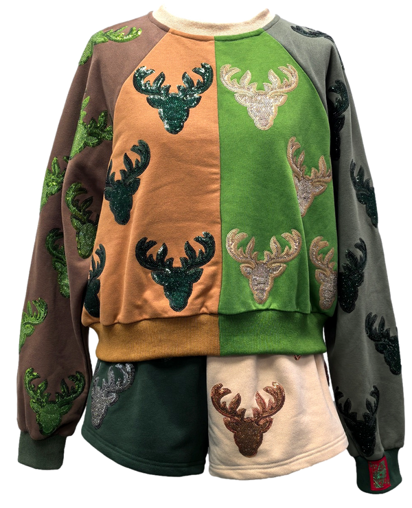 Colorblock Deer Head Sweatshirt- (Women's)