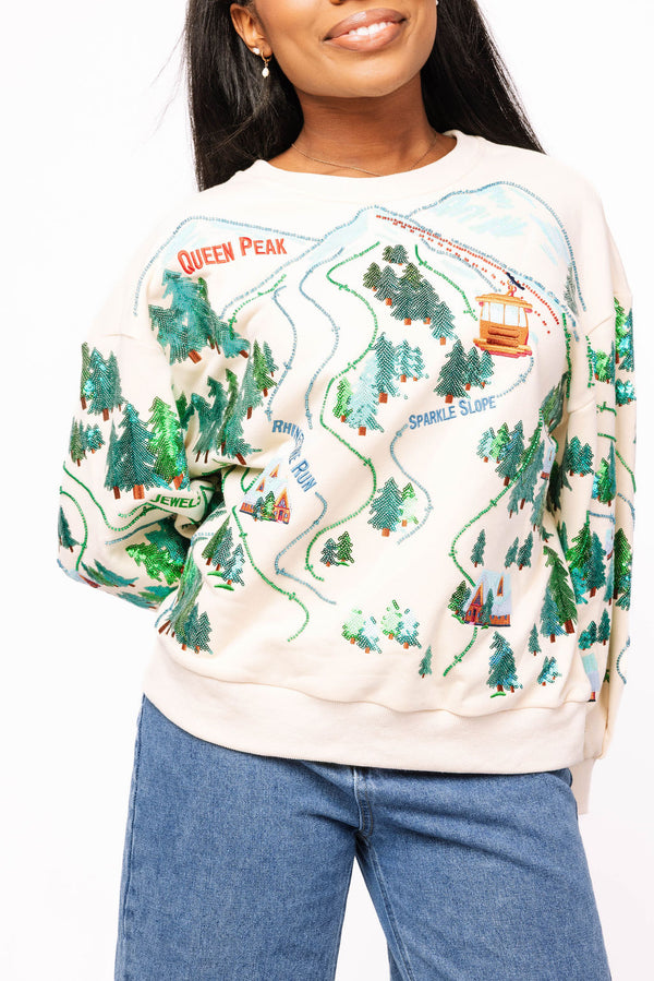 Beige 'Sparkle Slope' Scenery Sweatshirt- (Women's)