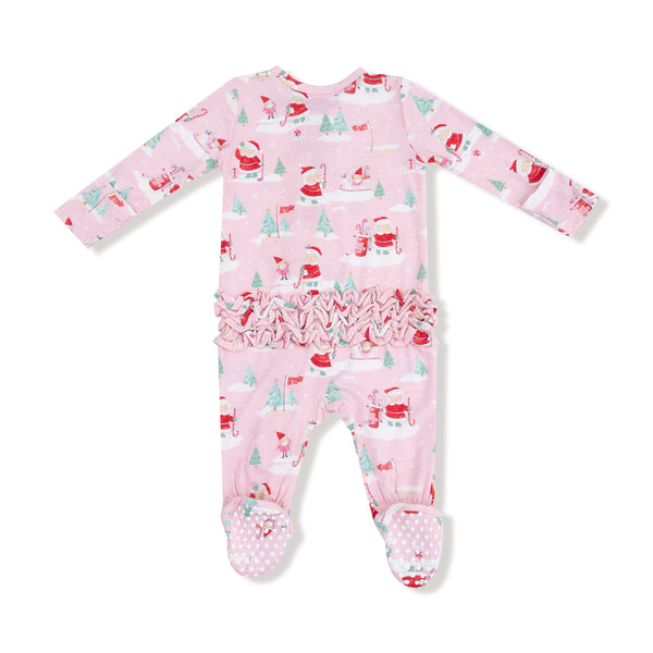 Golfing Mrs. Claus And Elves 2 Way Zipper Ruffle Footie