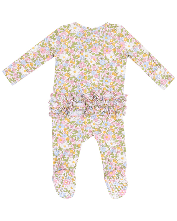 Bubbly Baby Calico Ruffle Zipper Footie- Multi