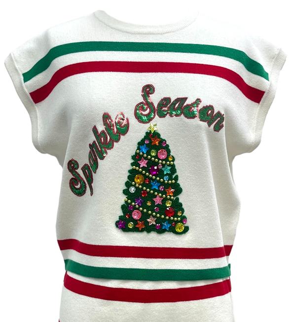 Stripe 'Sparkle Season' SS Top- (Women's)