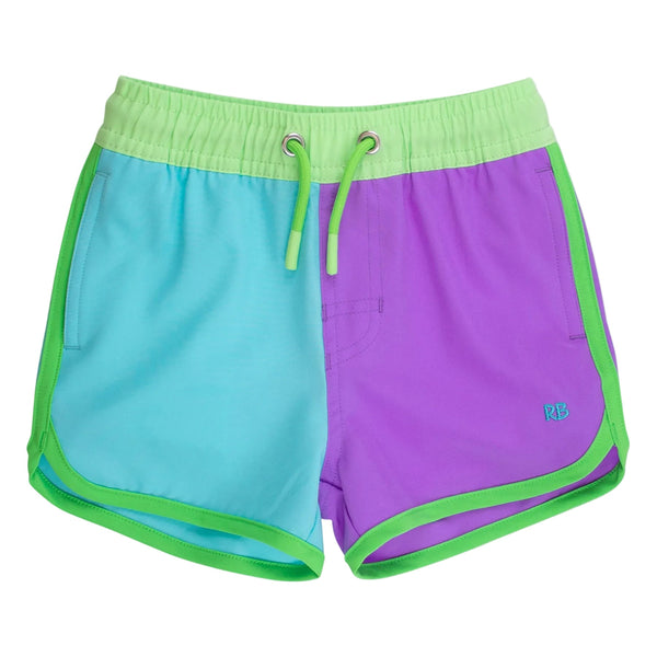 Swim Trunks- Neon Bright Aqua Color Block