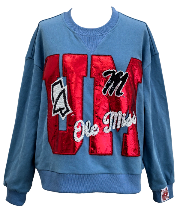 Licensed Ole Miss Metallic Word W/ Icons Sweatshirt- (Women's)