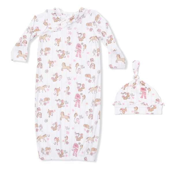 Cowgirl Nursery Kimono Gown W/ Ruffle Knotted Hat