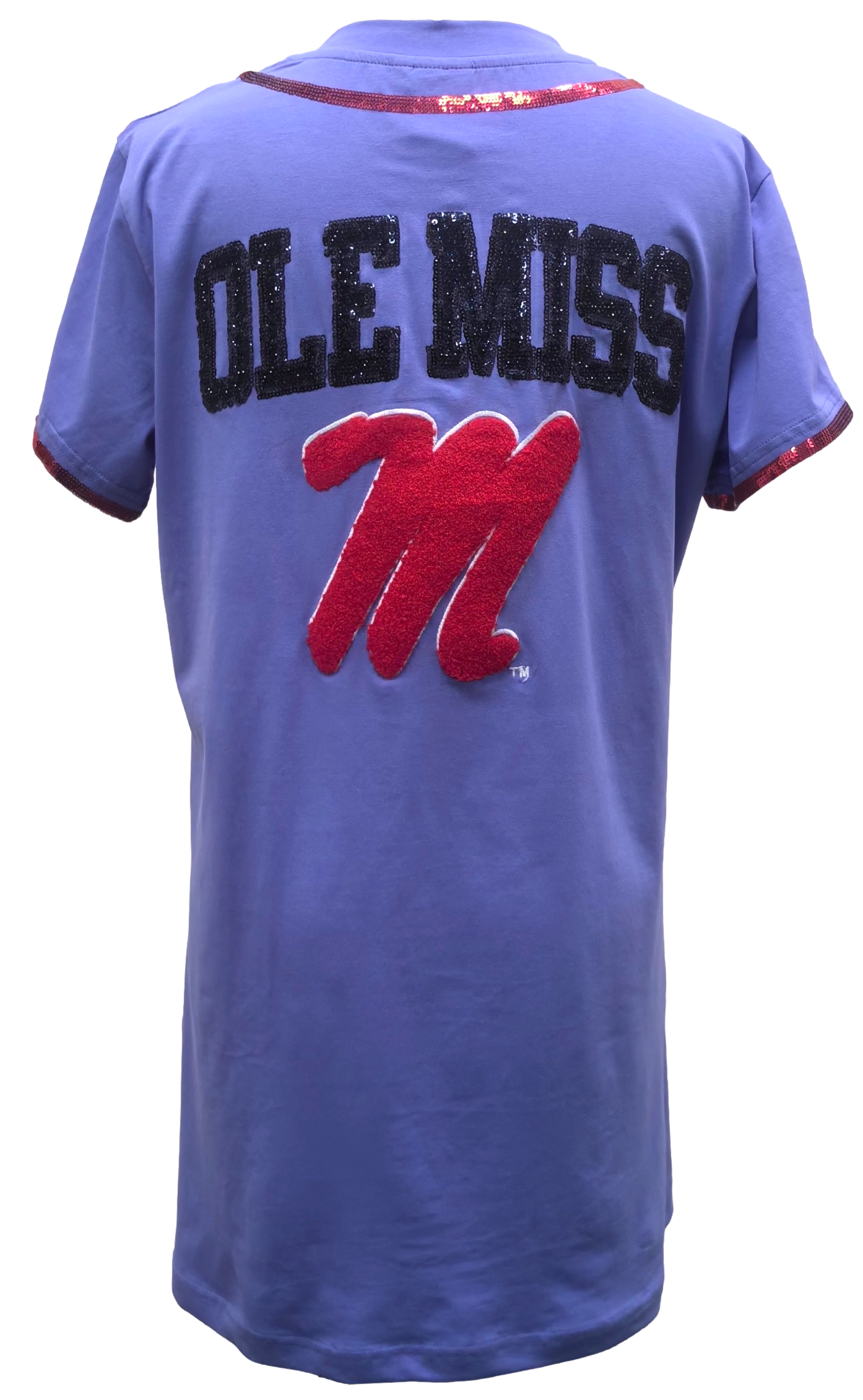 Blue Ole Miss Rebels Baseball Jersey Tee Dress- (Women's) Smock Candy Blue Ole Miss Rebels Baseball Jersey Tee Dress- (Women's) Smock Candy