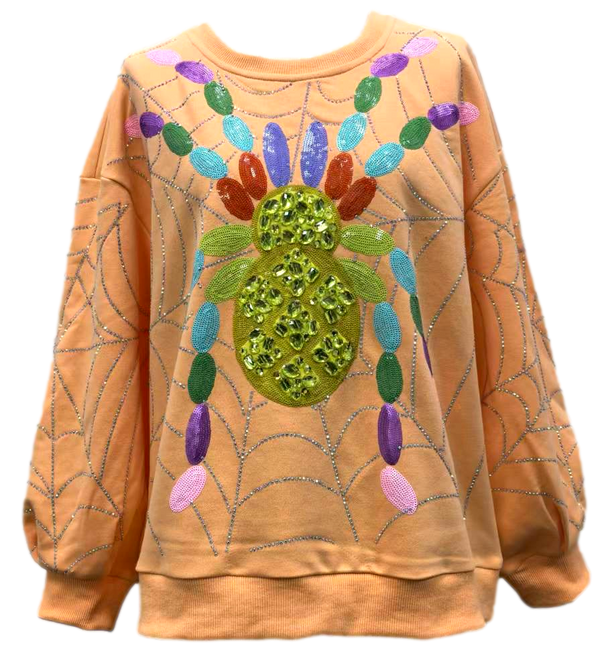 Light Orange Oversized Spider on Web Sweatshirt- (Women's)