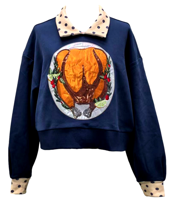 Navy Collar Turkey Sweatshirt- (Women's)
