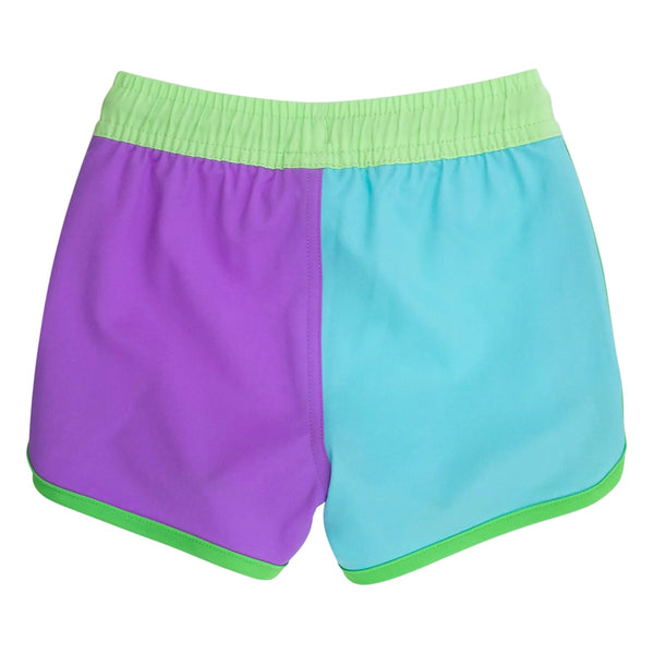 Swim Trunks- Neon Bright Aqua Color Block