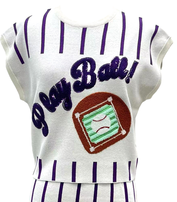 Purple & White Stripe 'Play Ball' Top- (Women's)