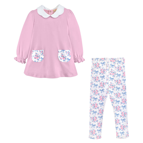 Blue Floral Bows Scalloped Leggings Set