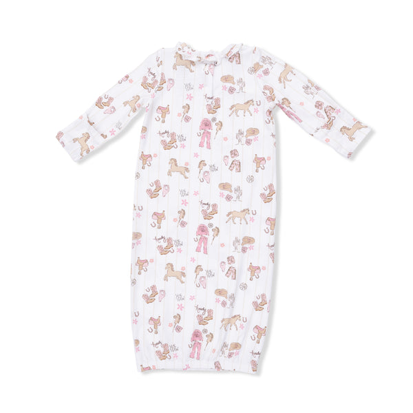 Cowgirl Nursery Kimono Gown W/ Ruffle Knotted Hat
