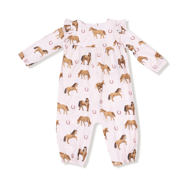 Horses Ruffle Sleeve Romper- Pink