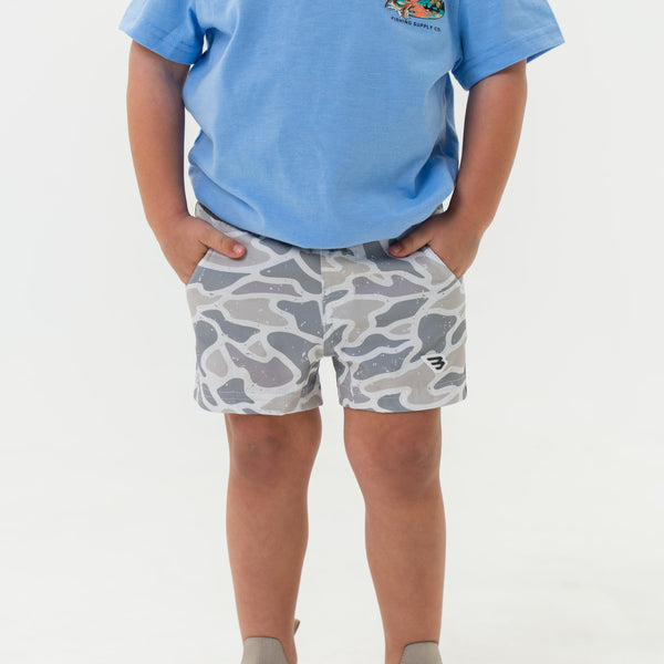 Youth Athletic Short- White Camo- Grey Liner