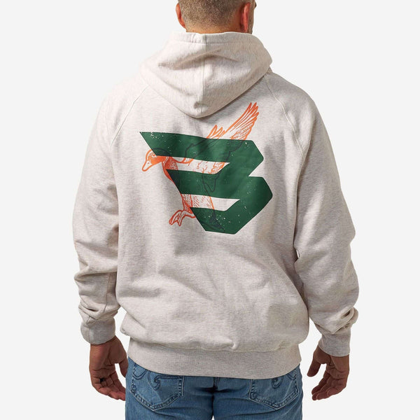 Fleece Hoodie- Duck Flying B (Green) Logo- Heather Oatmeal (Men's)