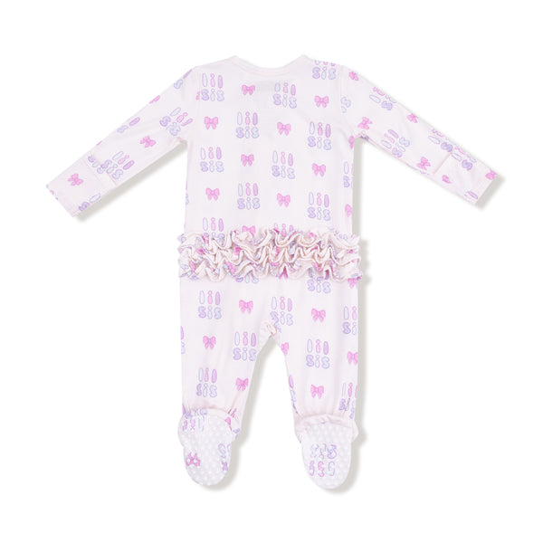 Lil Sis 2 Way Zipper Ruffle Footie- Pink